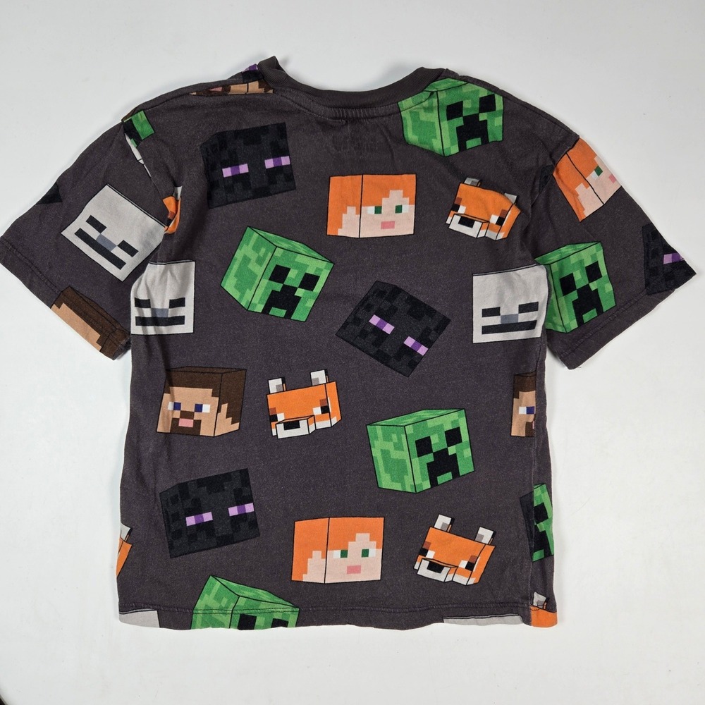 H&M Minecraft T-Shirt Kids 5T/6 Gray All Over Print Creeper Steve Alex Gamer Tee - Picture 4 of 4